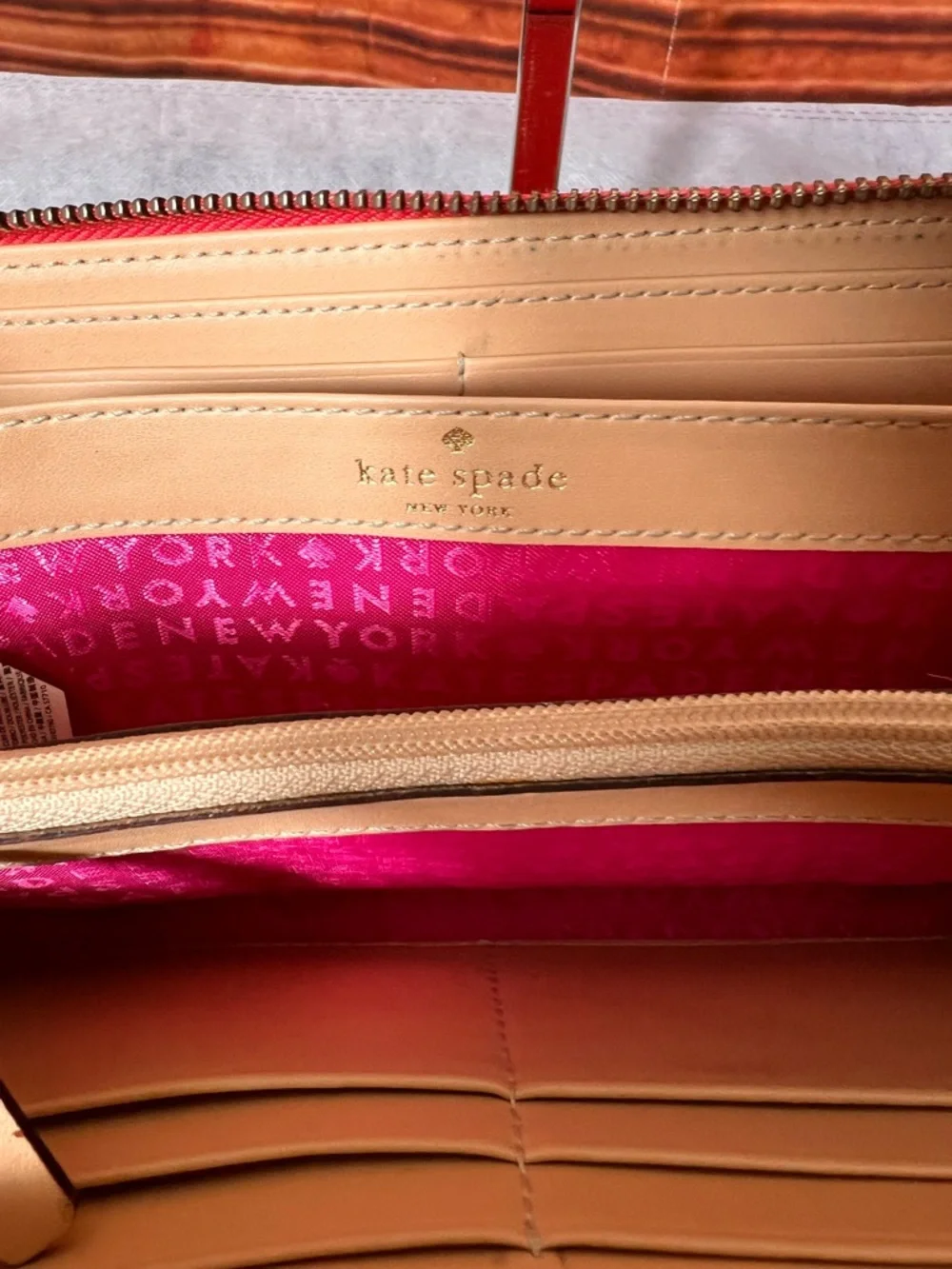 kate spade ♠️  New York Hot Pink Zip-Around Leather Wallet 12 card slots Lined